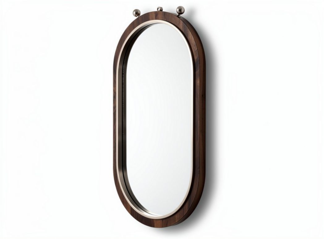 Miroir oval en bois avec support en métal - Pour décoration intérieure - 100 x 50 x 5cm