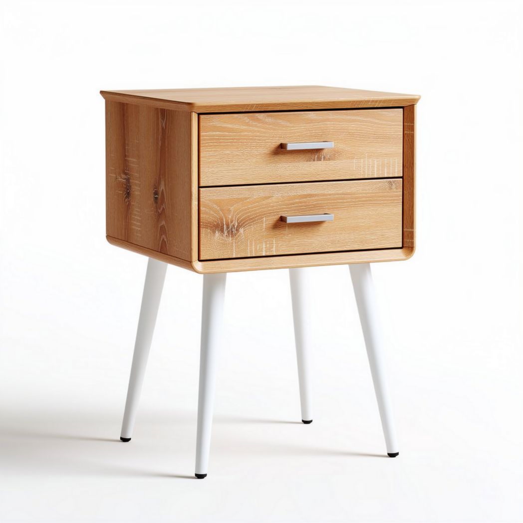 Table de chevet avec tiroirs pour chambre en bois et métal - 45 x 35 x 40cm