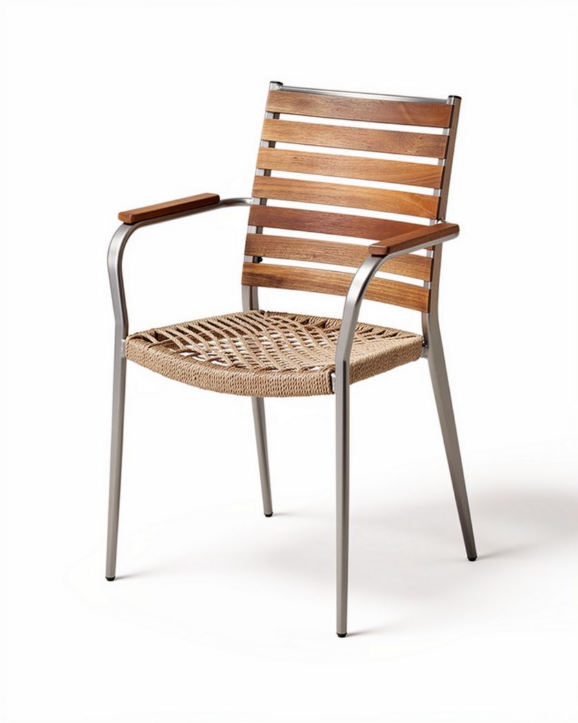 Chaise de jardin en métal et teck pour extérieur - 55 x 55 x 85cm